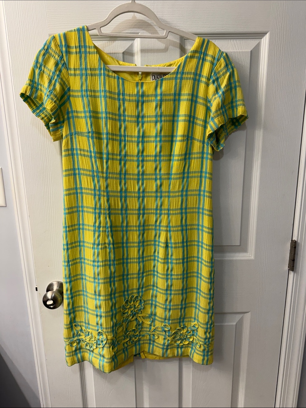 Yellow & Teal Plaid Short-Sleeve Casual Dress by DAY